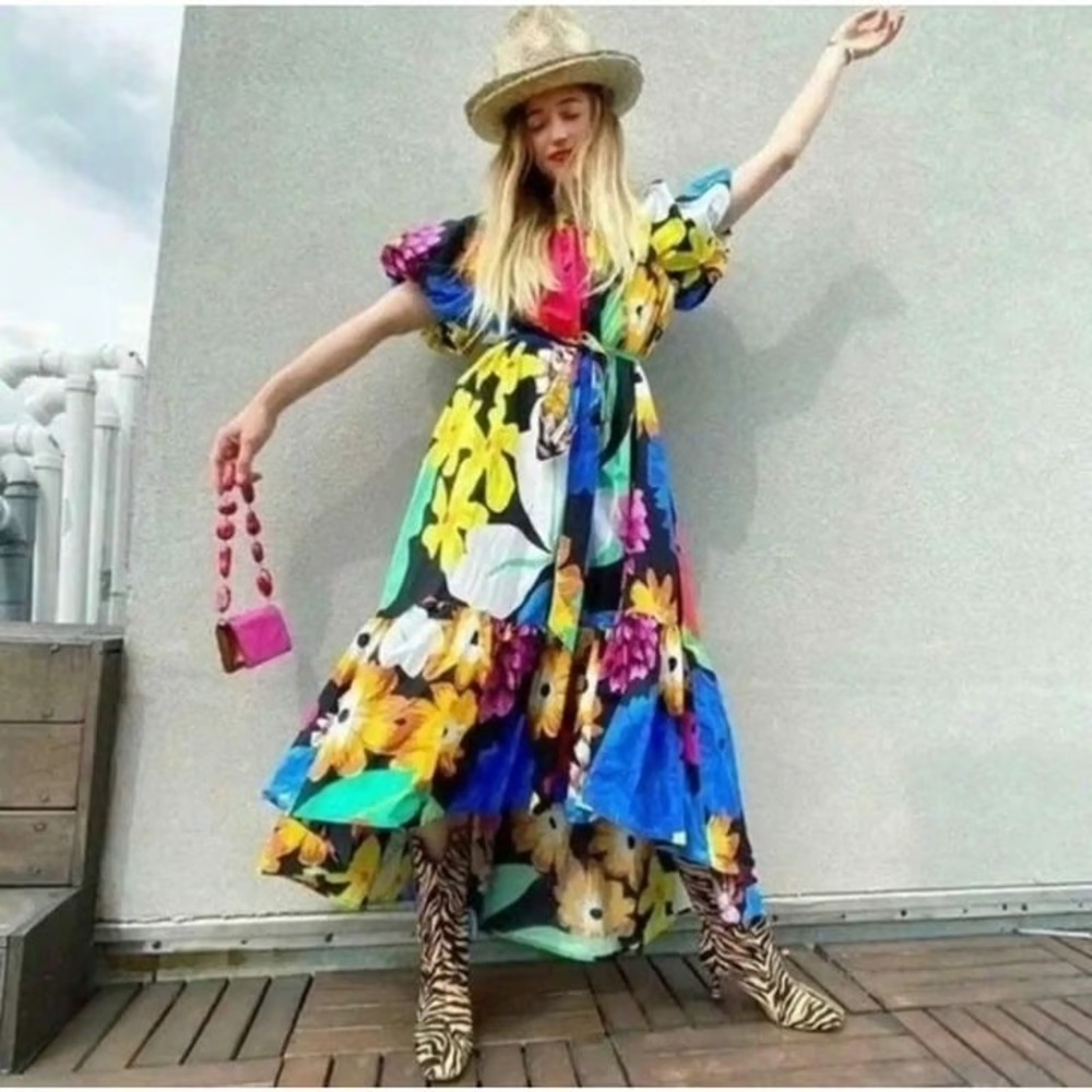 Christopher‎ John Rogers x Target Floral Puff Sleeve Tie Waist Midi Dress NWT S
